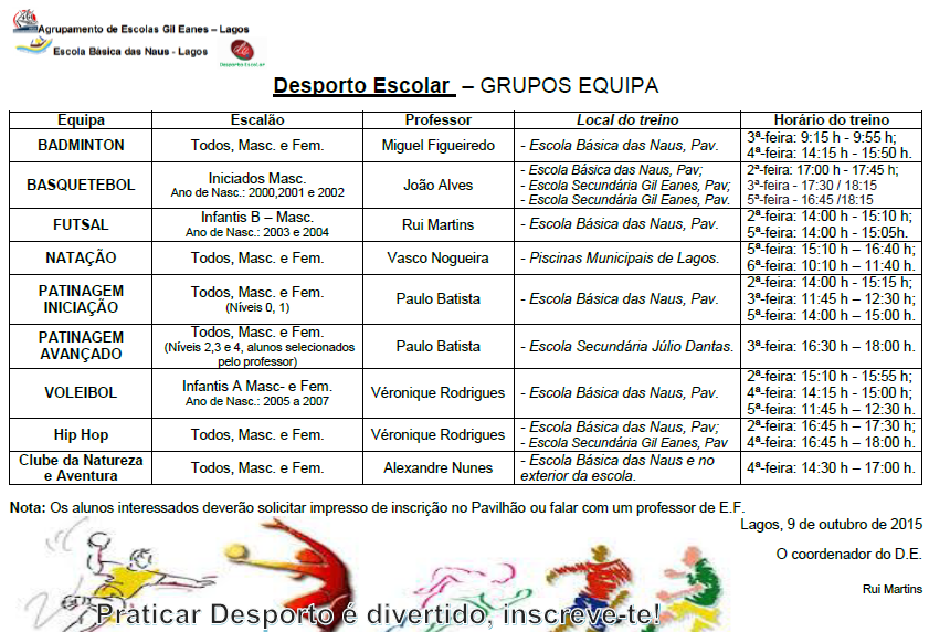 1516 horario grupos equipa